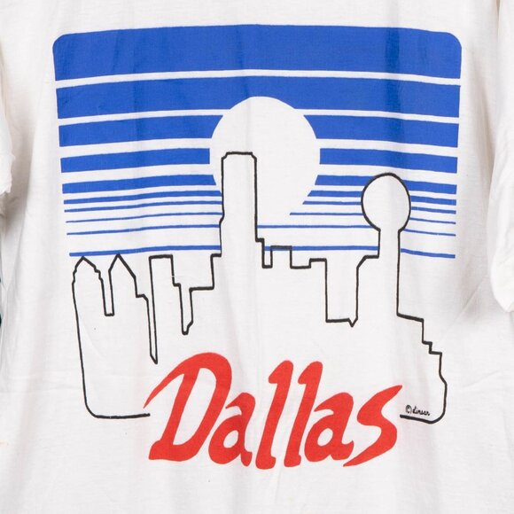 Dallas Skyline VTG Graphic TShirt L Mens White Short Sleeve Cotton Linear - Picture 2 of 7